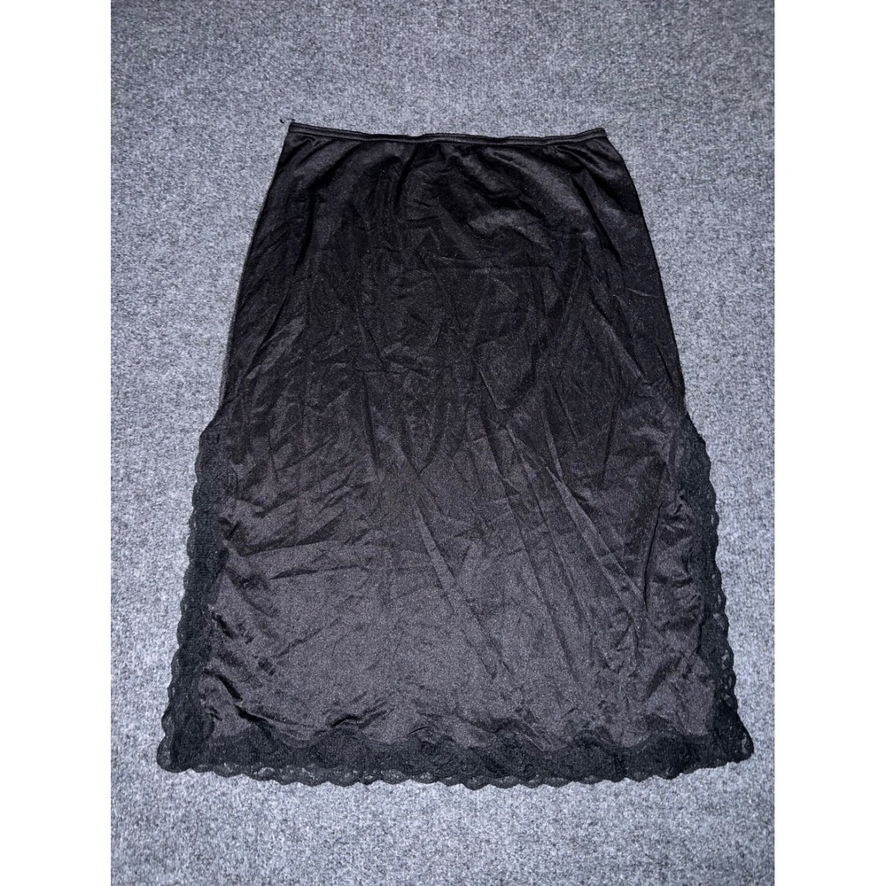 Vintage Nat-Lin Black Nylon Half Slip Lace Trim Size Small Lingerie Skirt